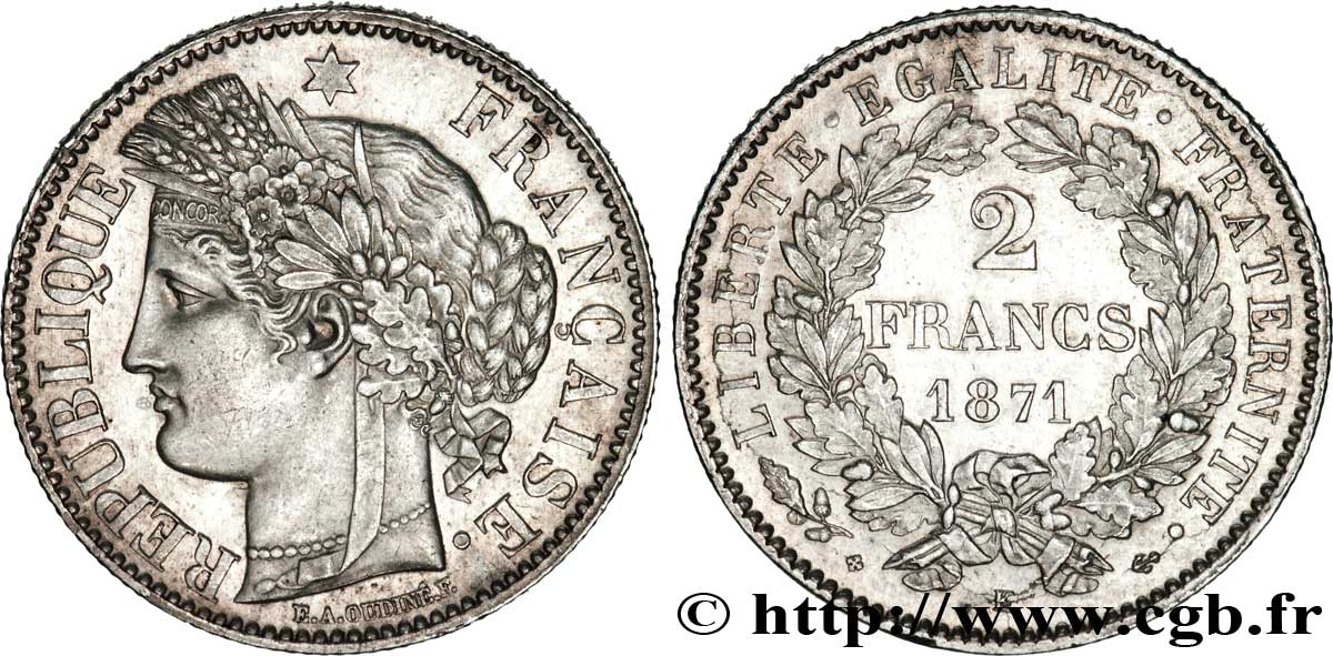 2 francs Cérès, avec légende 1871 Bordeaux F.265/7 AU 