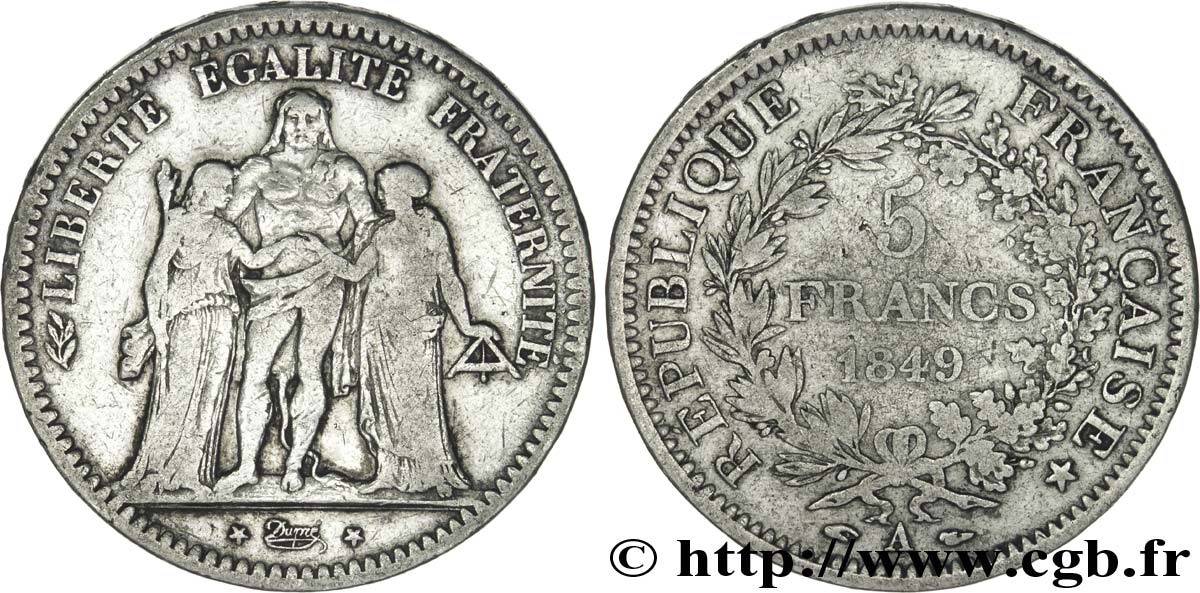 5 francs Hercule, IIe République 1849 Paris F.326/5 F15