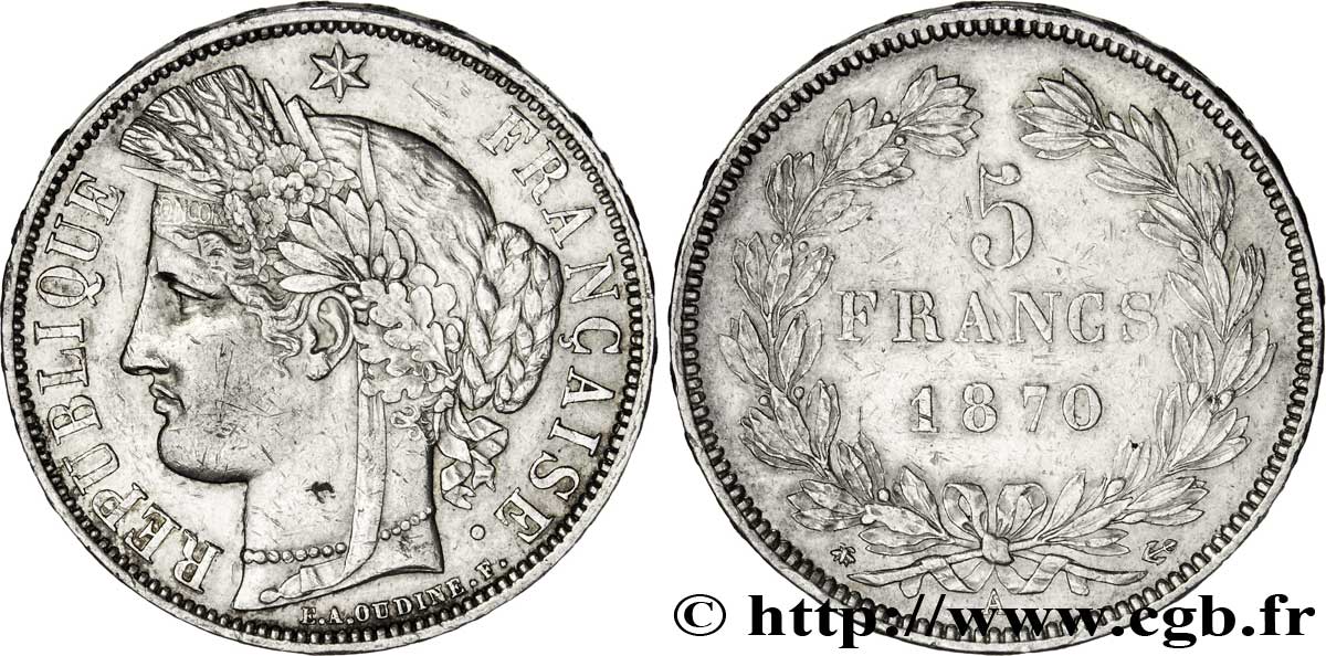 5 francs Cérès, sans légende 1870 Paris F.332/1 TTB45