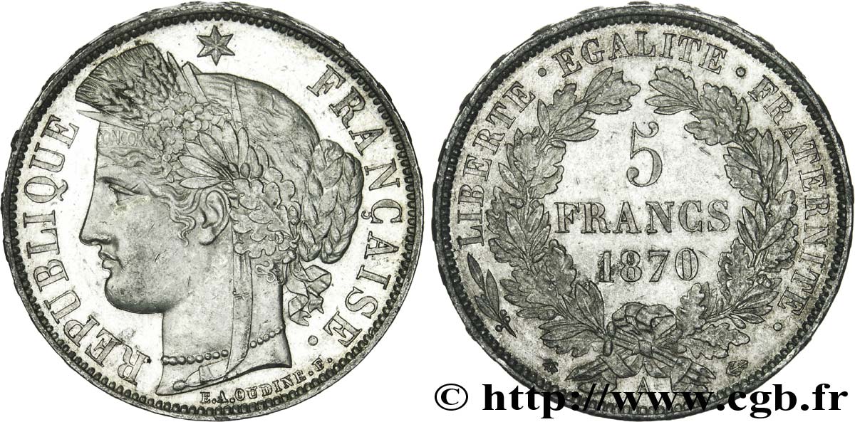 5 francs Cérès, avec légende 1870 Paris F.333/1 SUP55