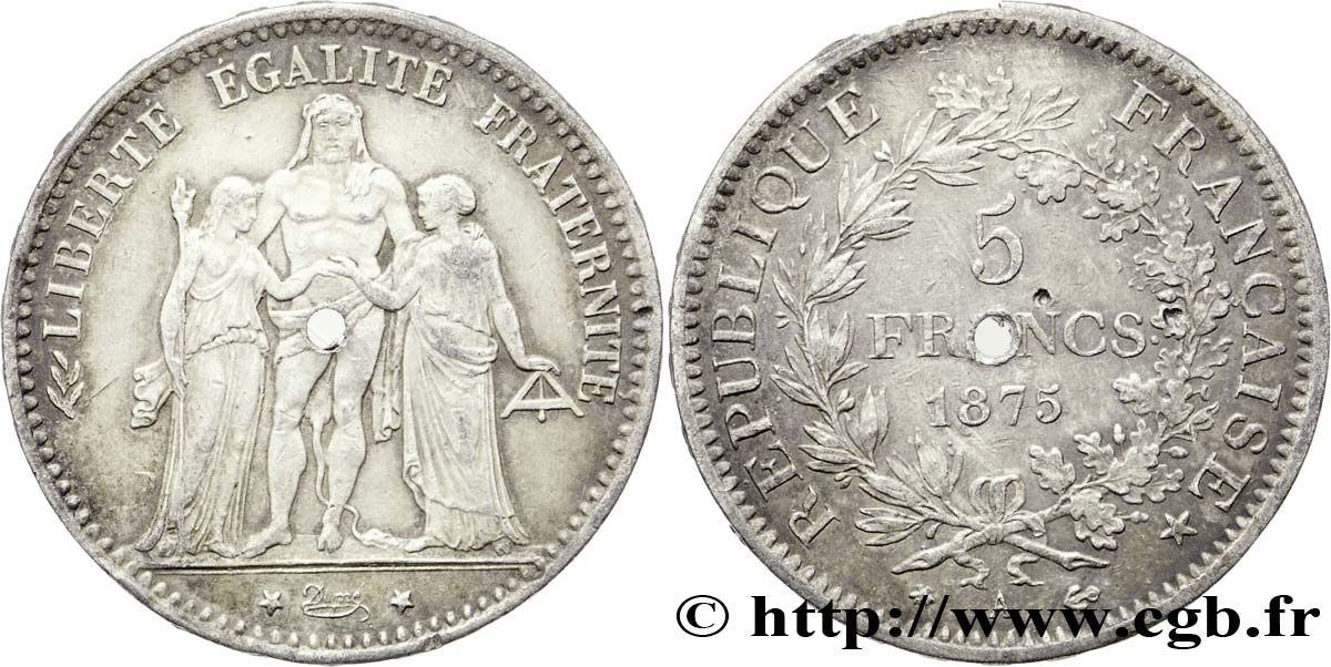Faux de 5 francs Hercule 1875 Paris F.334/14 var. SS48