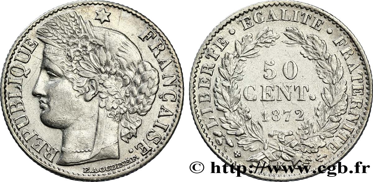 50 centimes Cérès, Troisième République 1872 Bordeaux F.189/4 MBC48 