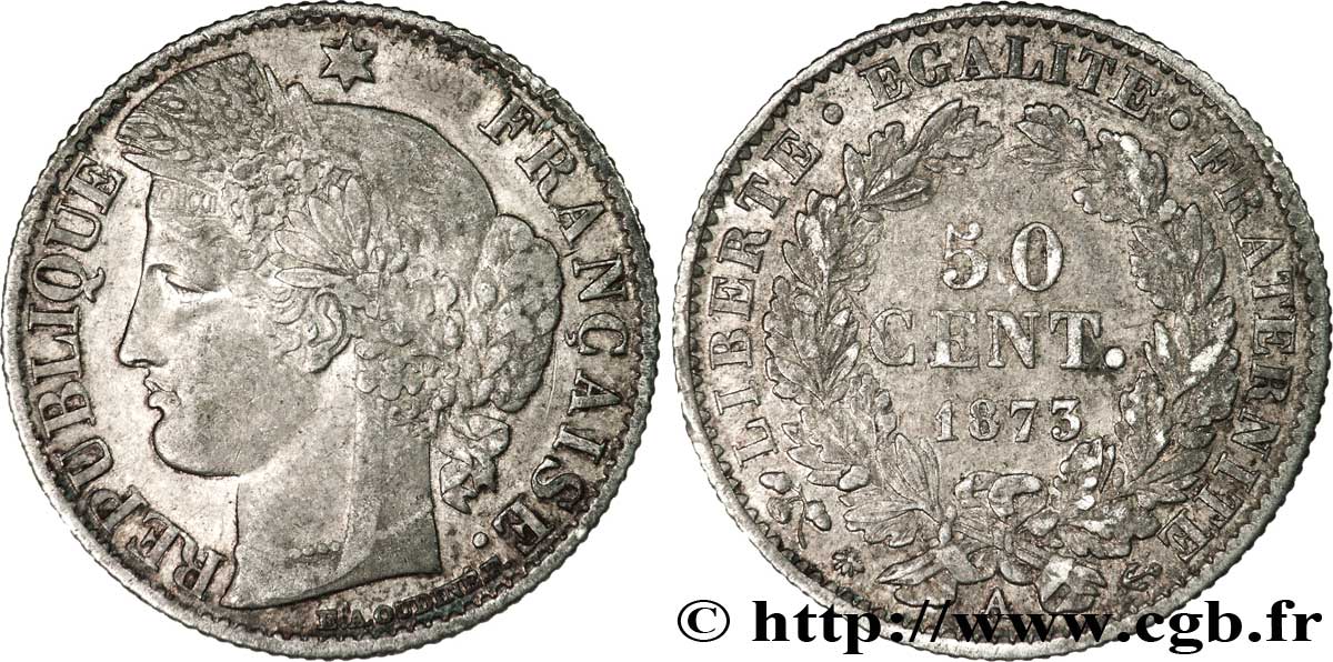 50 centimes Cérès, IIIe République 1873 Paris F.189/5 TB30 