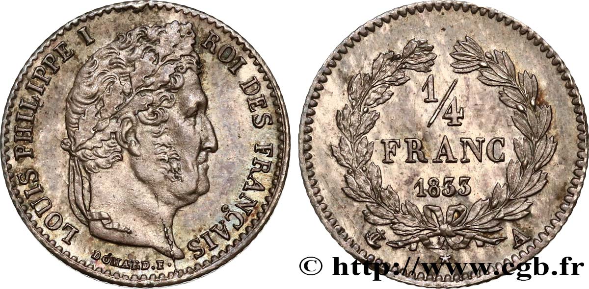 1/4 franc Louis-Philippe 1833 Paris F.166/30 EBC62 