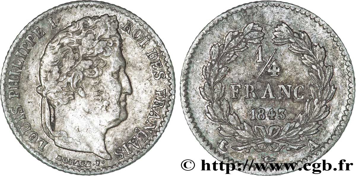 1/4 franc Louis-Philippe 1843 Paris F.166/93 XF45 