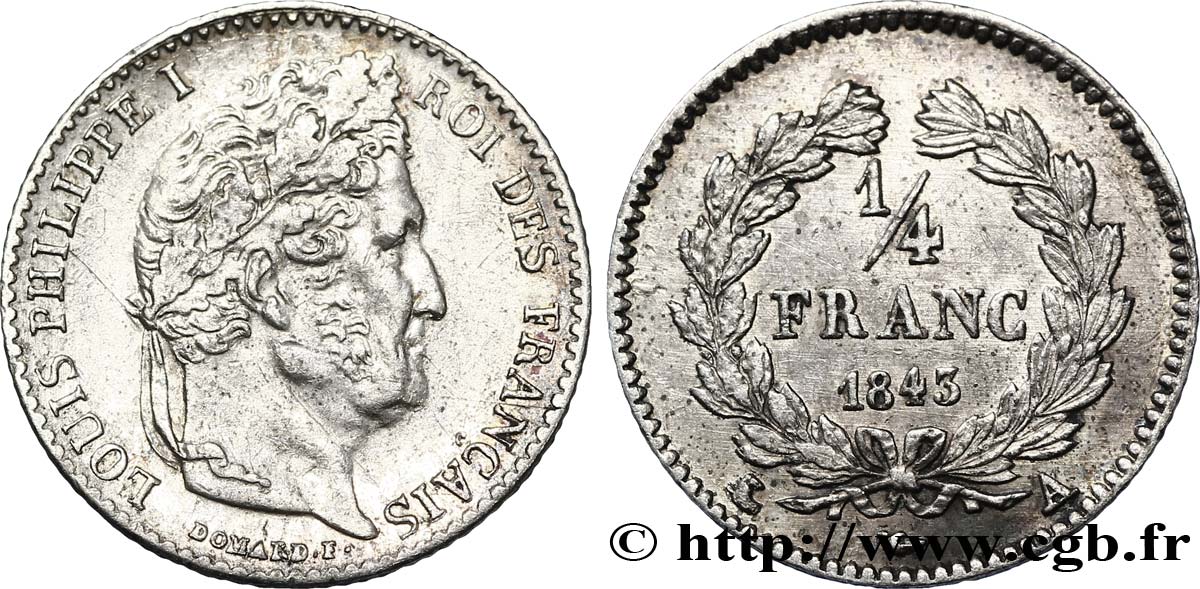 1/4 franc Louis-Philippe 1843 Paris F.166/93 TTB48