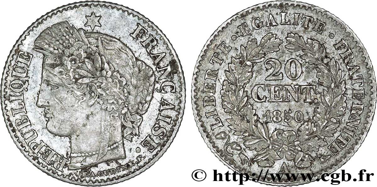20 centimes Cérès, IIe République 1850 Paris F.146/2 TTB45