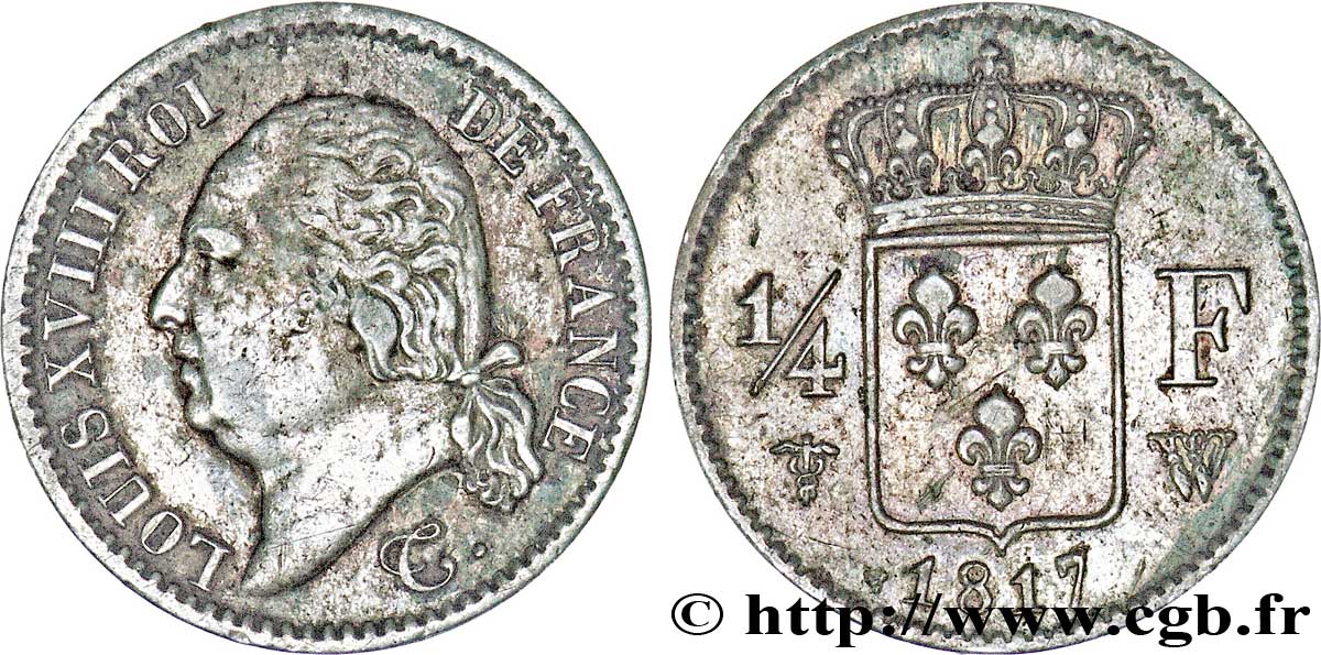 1/4 franc Louis XVIII 1817 Lille F.163/11 S35