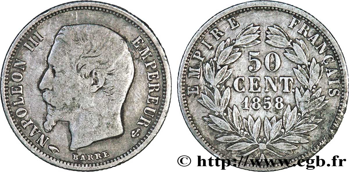 50 centimes Napoléon III, tête nue 1858 Paris F.187/9 S25