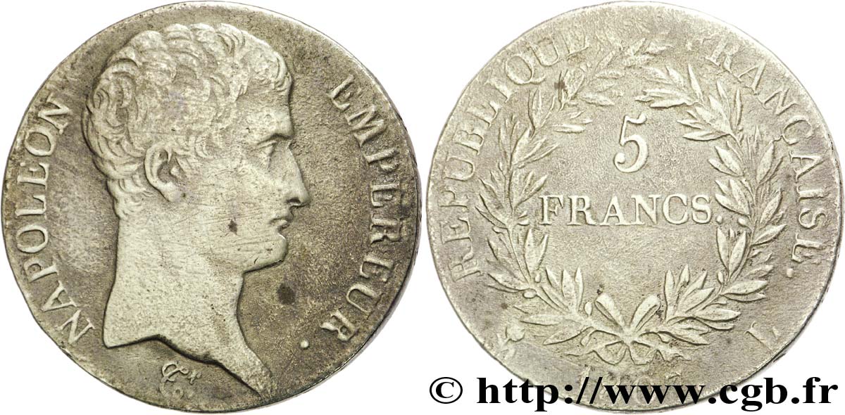 5 francs Napoléon Empereur, Calendrier grégorien 1807 Bayonne F.304/18 TB25 