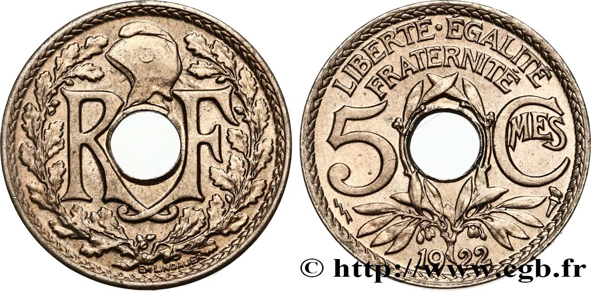 5 centimes Lindauer, petit module 1922 Poissy F.122/5 EBC62 