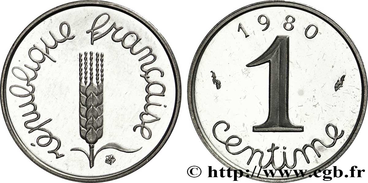 Piéfort argent de 1 centime Épi 1980 Pessac F.106/37P SPL63