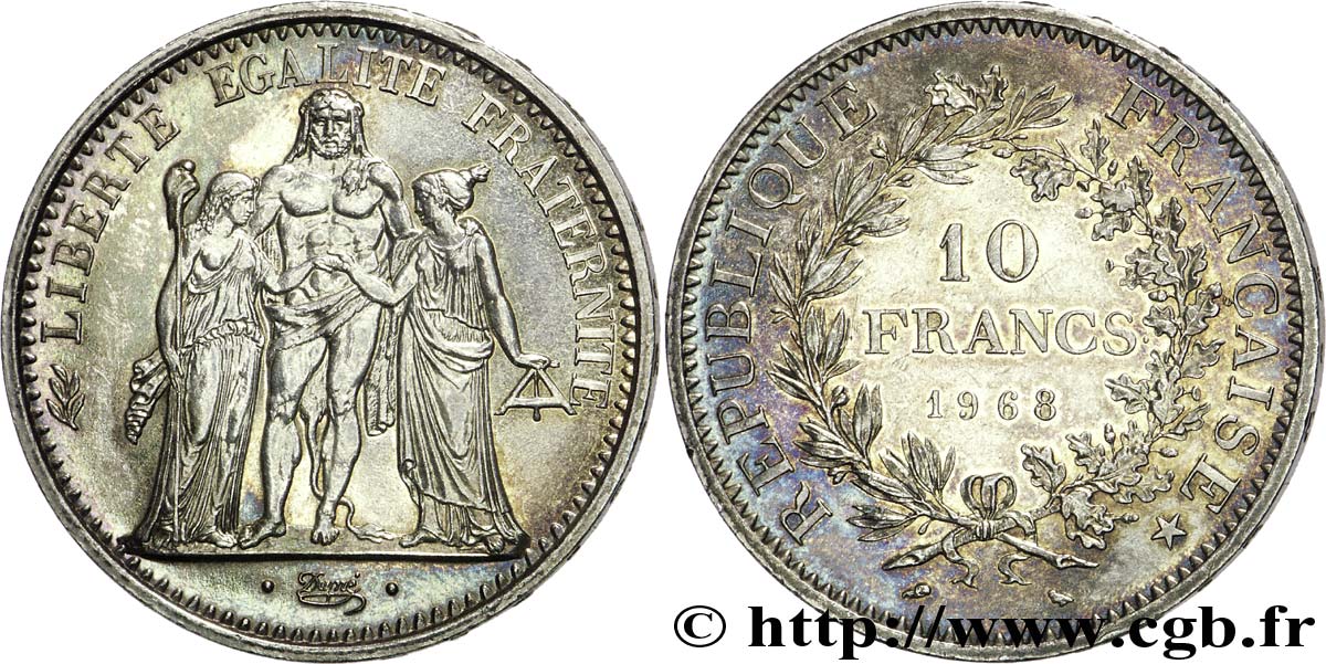 10 francs Hercule, superbe patine 1968 Paris F.364/7 SUP58