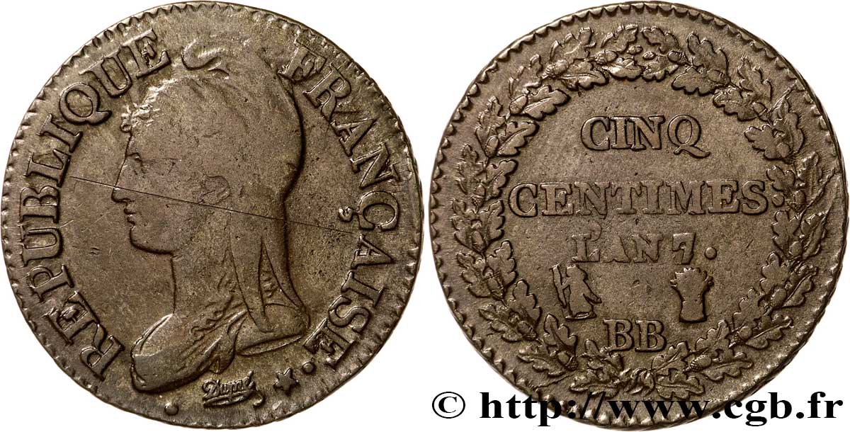Cinq centimes Dupré, grand module 1799 Strasbourg F.115/61 BC38 