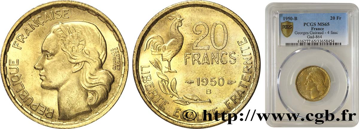 20 francs Georges Guiraud 1950 Beaumont-Le-Roger F.401/3 ST65 PCGS