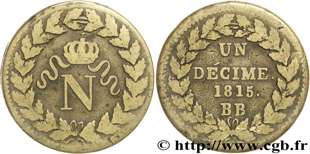 Un décime à l’N couronnée 1815 Strasbourg F.131A/1 TB20