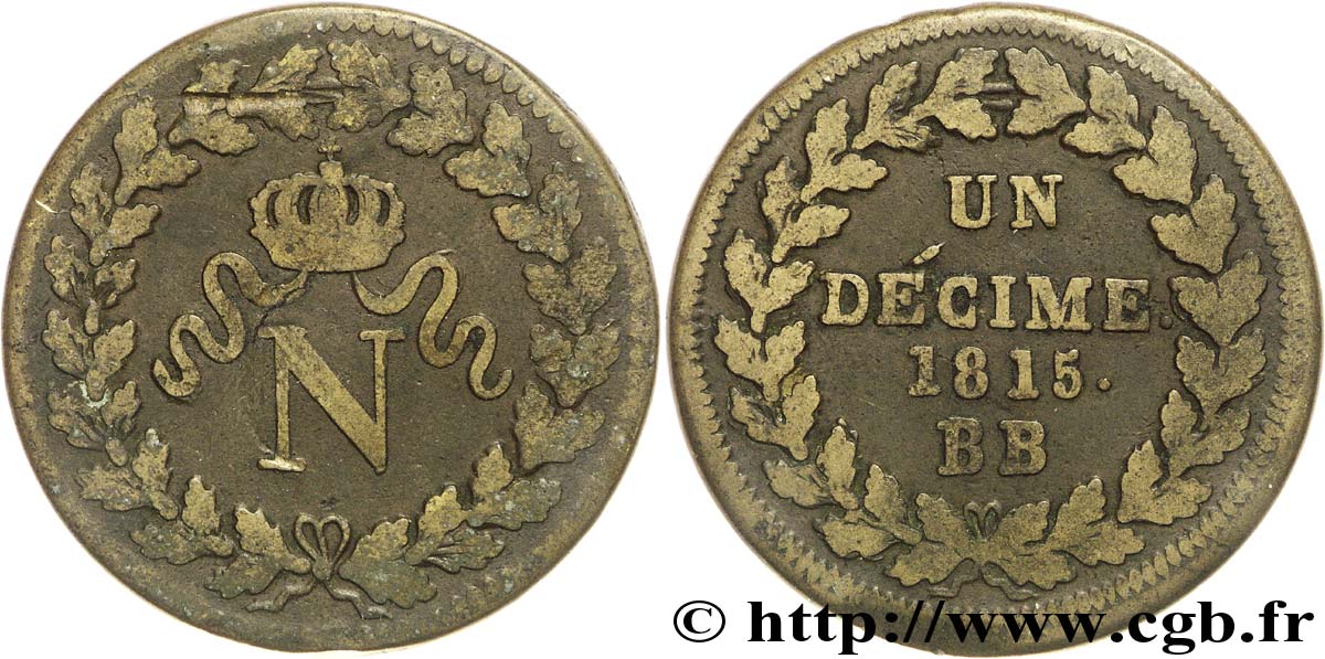 Un décime à l’N couronnée 1815 Strasbourg F.131A/1 TB25