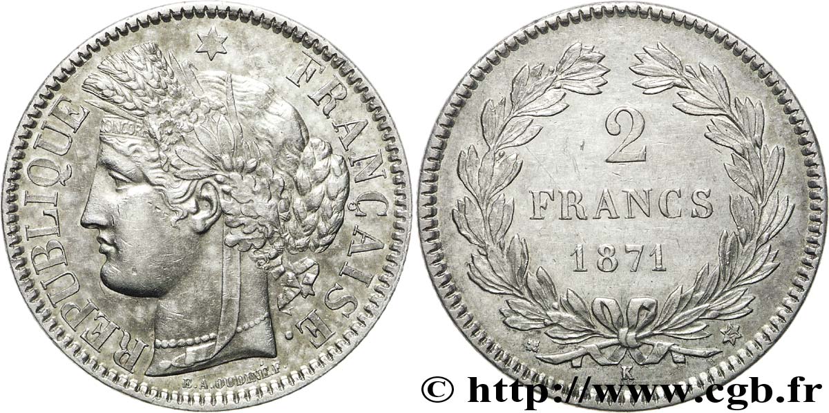 2 francs Cérès, sans légende 1871 Bordeaux F.264/4 TTB50