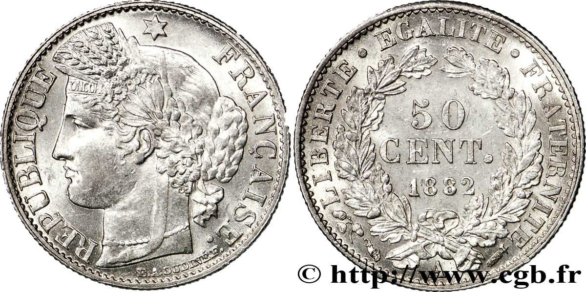 50 centimes Cérès, IIIe République 1882 Paris F.189/10 MS62 
