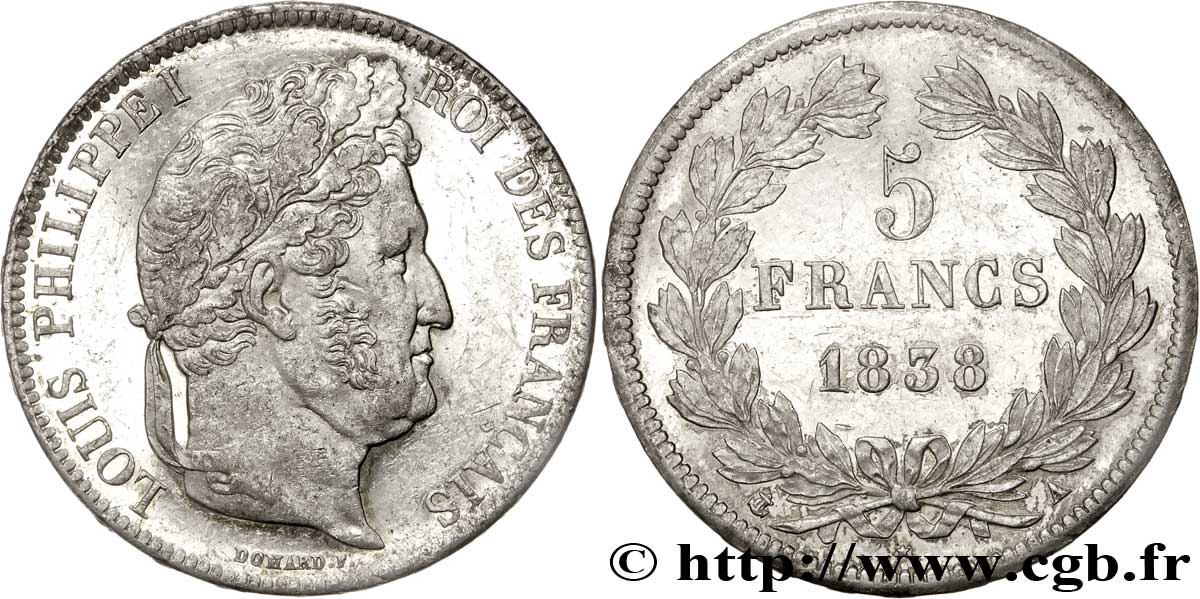 5 francs IIe type Domard 1838 Paris F.324/68 TTB50 