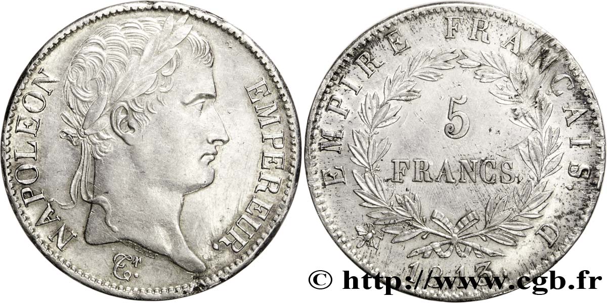 5 francs Napoléon Empereur, Empire français 1813 Lyon F.307/62 AU55 