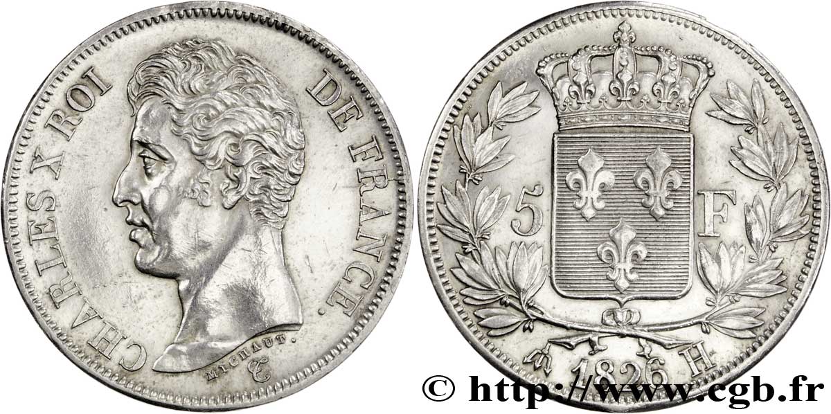 5 francs Charles X, 1er type 1826 La Rochelle F.310/19 TTB53