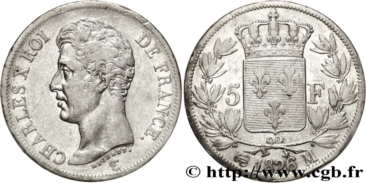 5 francs Charles X, 1er type 1826 Toulouse F.310/23 TB35