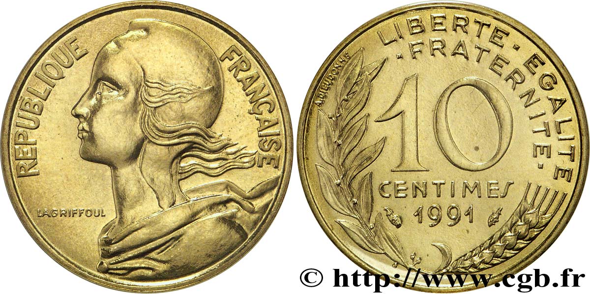 10 centimes Marianne, BU (Brillant Universel), frappe médaille 1991 Pessac F.144/32 FDC68 