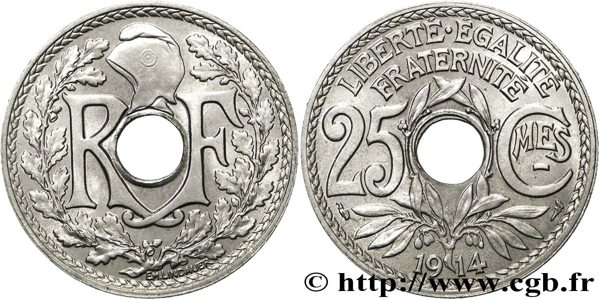 25 centimes Lindauer, Cmes souligné 1914  F.170/2 VZ62 