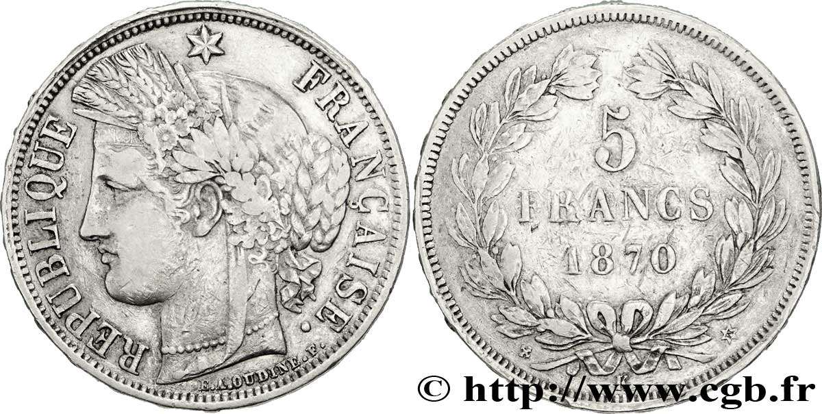 5 francs Cérès, sans légende 1870 Bordeaux F.332/3 TB35