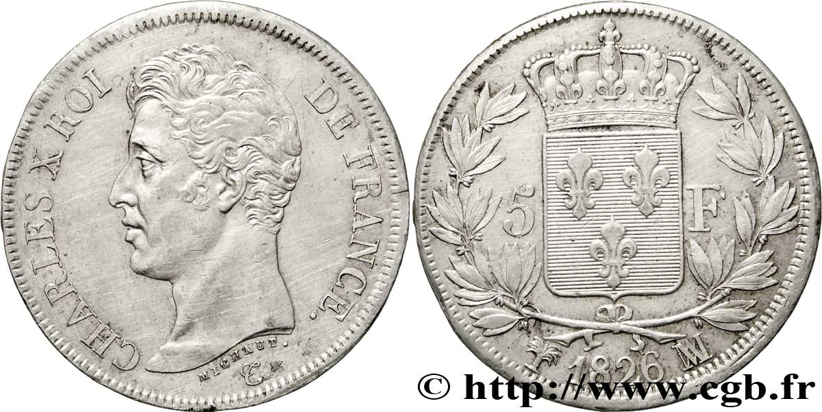 5 francs Charles X, 1er type 1826 Marseille F.310/24 TTB53 