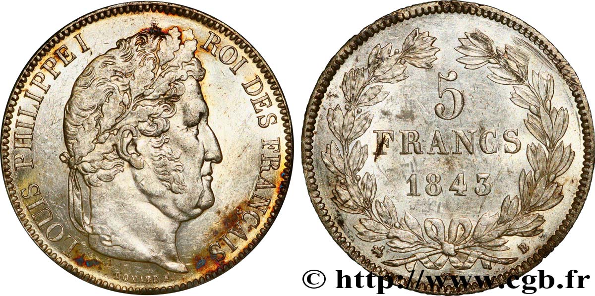 5 francs IIe type Domard 1843 Rouen F.324/101 AU50 