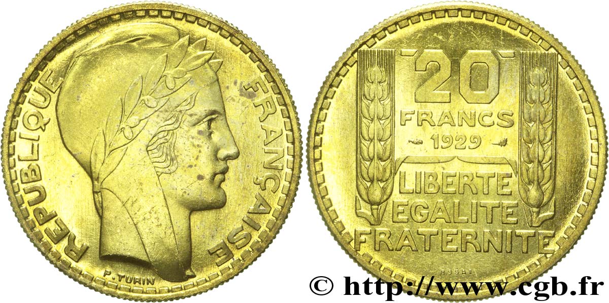 Essai de 20 francs Turin en bronze-aluminium 1929 Paris GEM.199 5 SPL63 