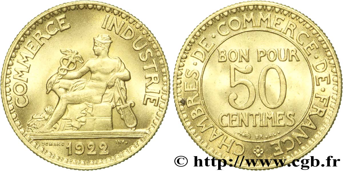 50 centimes Chambres de Commerce 1922 Paris F.191/4 SUP62 