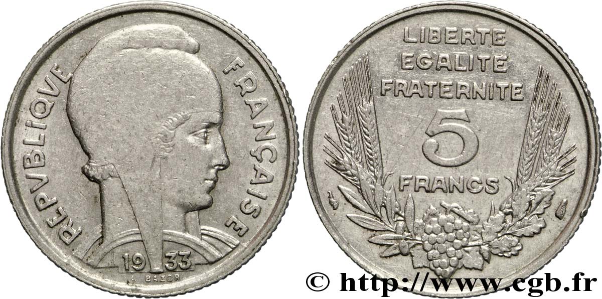 5 francs Bazor 1933  F.335/2 TB25 