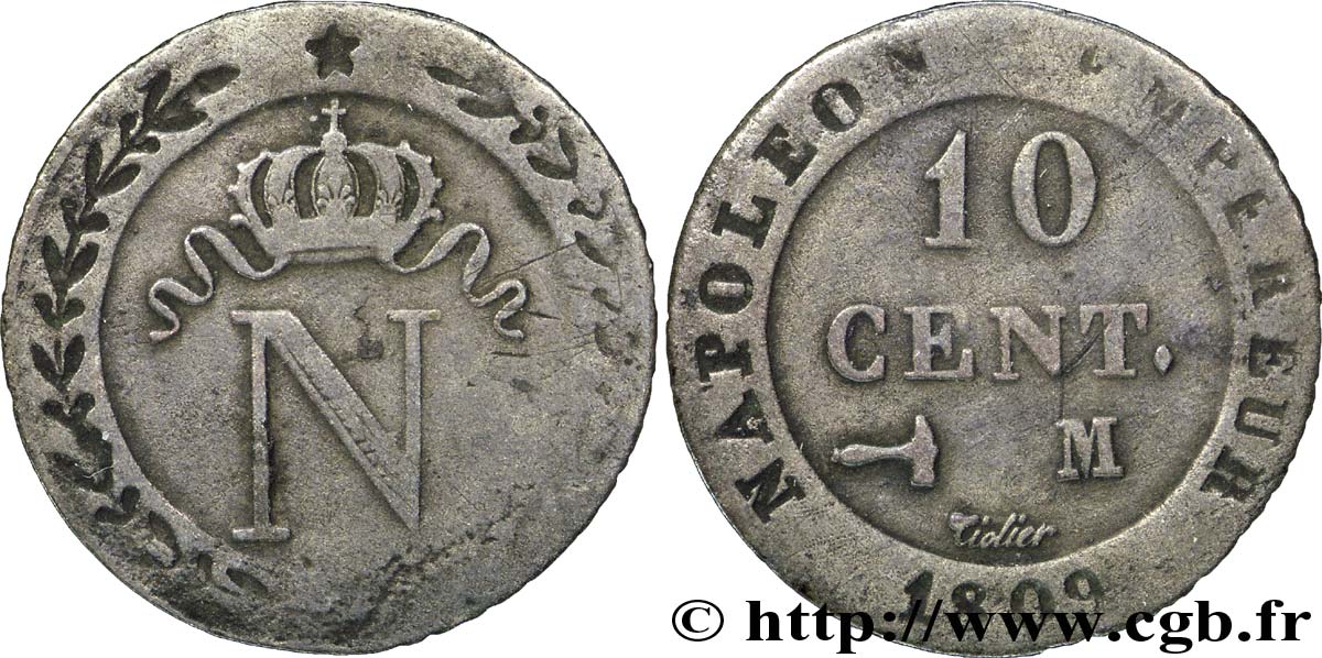 10 cent. à l N couronnée 1809 Toulouse F.130/16 TB35 