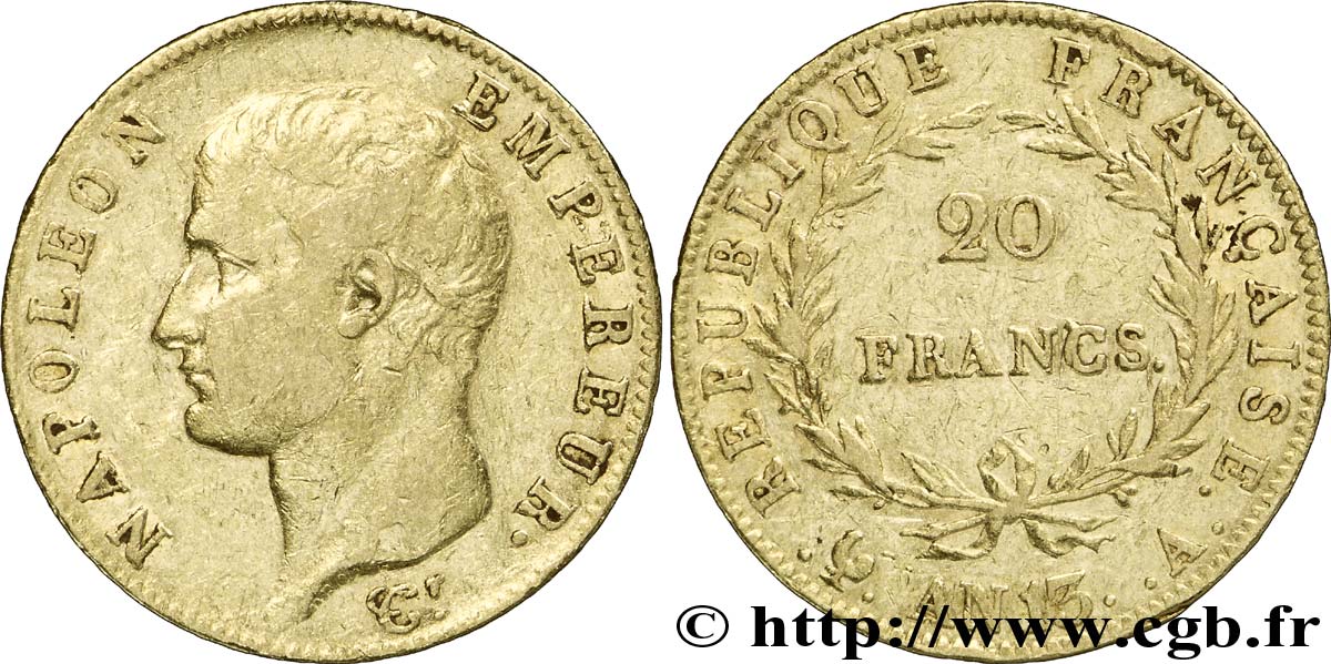 20 francs or Napoléon tête nue, Calendrier révolutionnaire 1805 Paris F.512/1 MBC40 