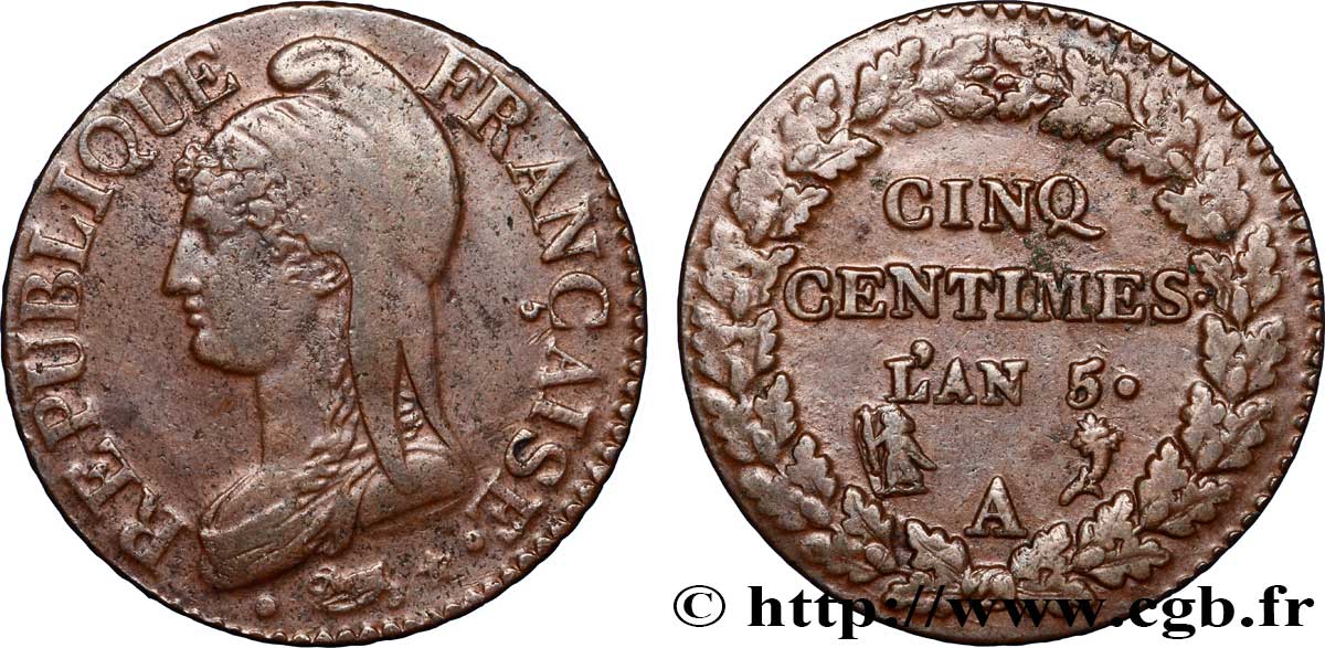 Cinq centimes Dupré, grand module 1797 Paris F.115/1 TTB48