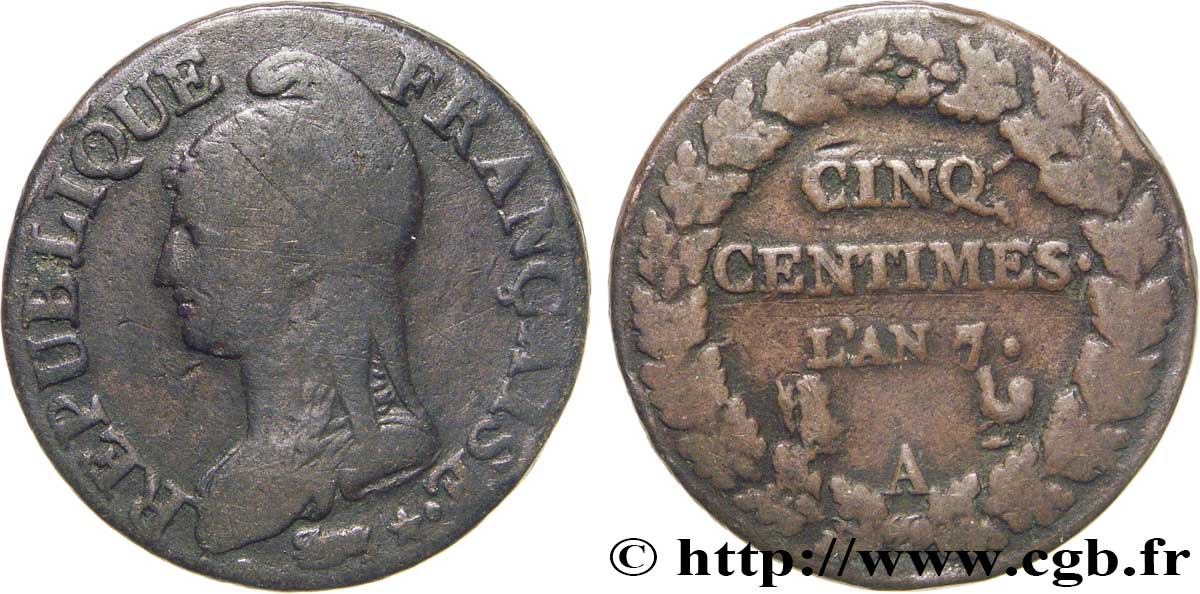 Cinq centimes Dupré, grand module 1799 Paris F.115/46 TB15