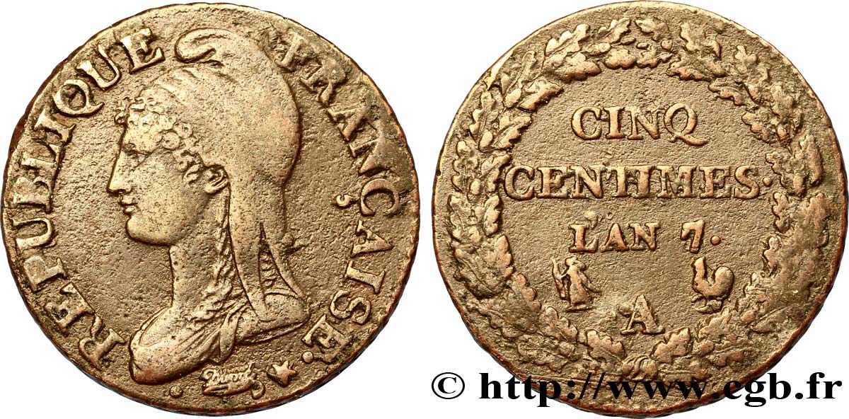 Cinq centimes Dupré, grand module 1799 Paris F.115/46 TTB48