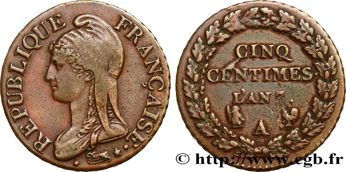 Cinq centimes Dupré, grand module 1799 Paris F.115/46 TTB48
