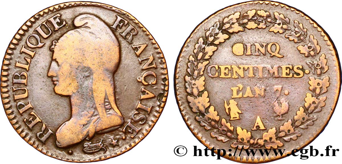 Cinq centimes Dupré, grand module 1799 Paris F.115/51 TB25