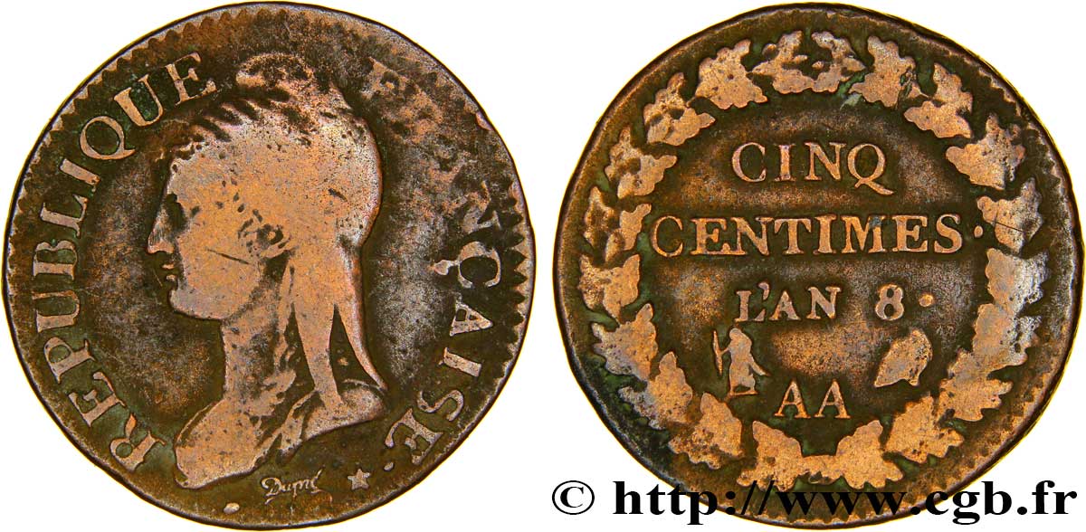 Cinq centimes Dupré, grand module 1800 Metz F.115/102 TB35