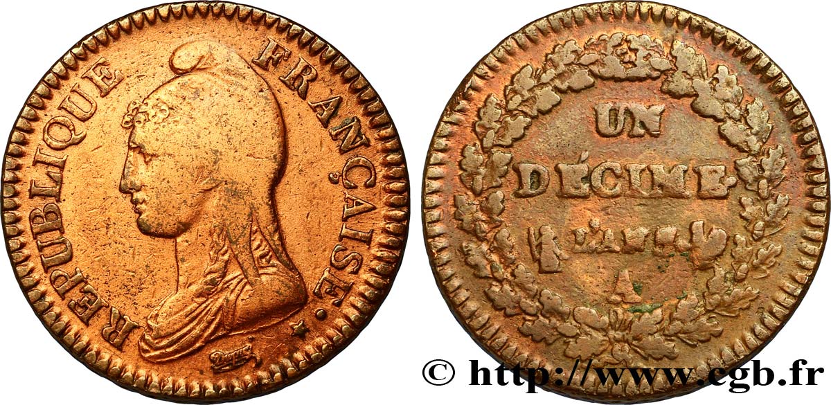 Un décime Dupré, grand module 1799 Paris F.129/22 TB35