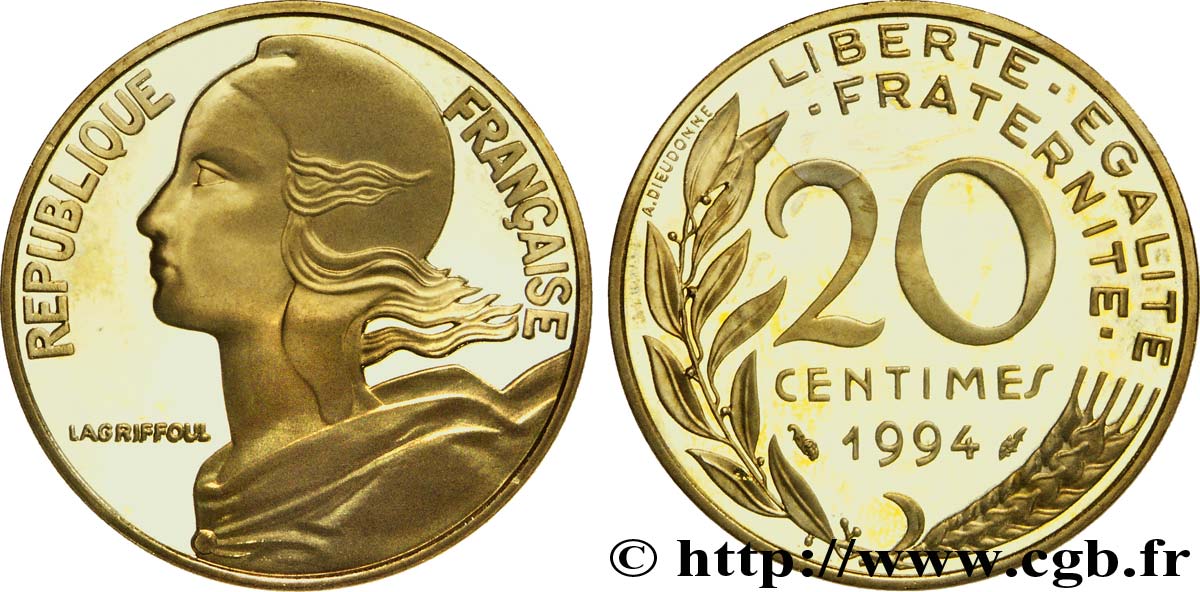 20 centimes Marianne, BE (Belle Épreuve) 1994 Pessac F.156/37 var. FDC67