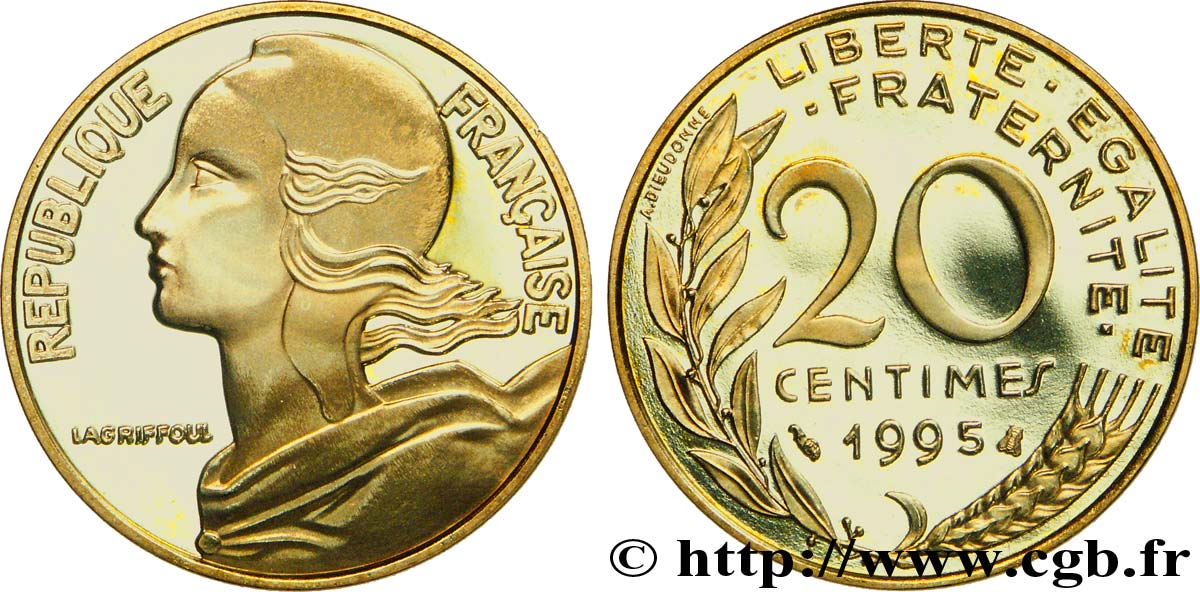 20 centimes Marianne, BE (Belle Épreuve) 1995 Pessac F.156/39 var. FDC67 