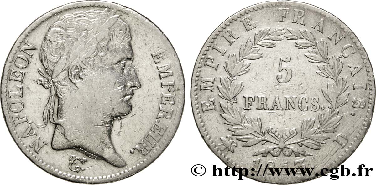 5 francs Napoléon Empereur, Empire français 1813 Lyon F.307/62 TB35 