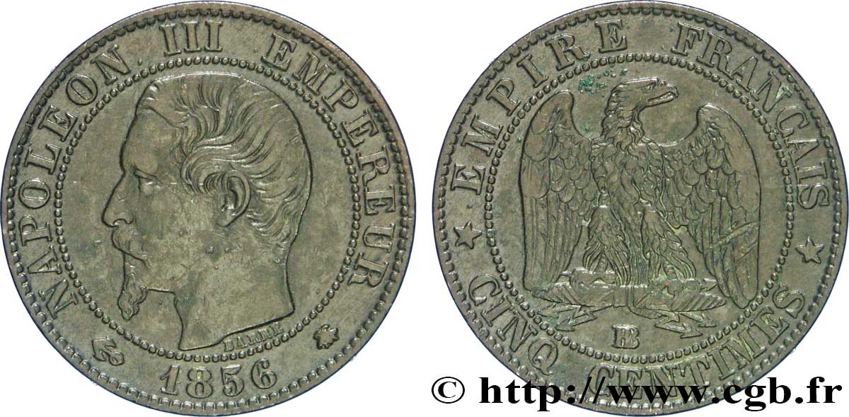 Cinq centimes Napoléon III, tête nue 1856 Strasbourg F.116/32 TTB45 