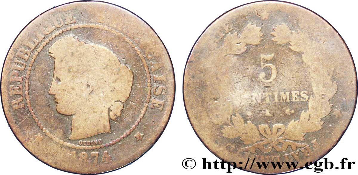 5 centimes Cérès 1874 Bordeaux F.118/10 B6 