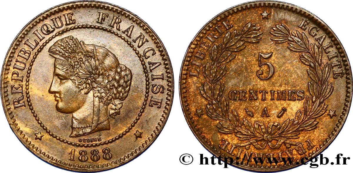 5 centimes Cérès 1888 Paris F.118/30 SUP58
